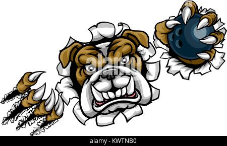 Sports Bowling Bulldog Mascot Illustration de Vecteur