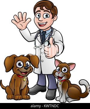 Vétérinaire avec chien et chat de compagnie de personnages de dessins animés Illustration de Vecteur