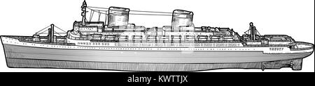 Gros vaisseau, illustration, dessin, gravure, encre, dessin au trait, vector Illustration de Vecteur