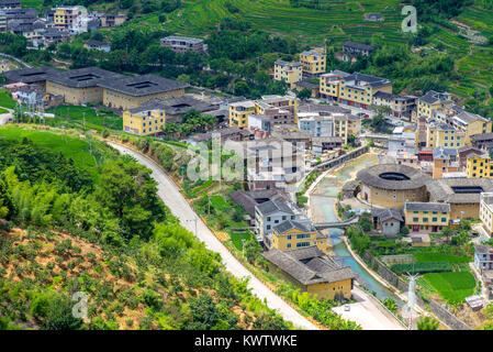 Vue aérienne de Nanxi Tulou de Fujian, Chine en cluster Banque D'Images