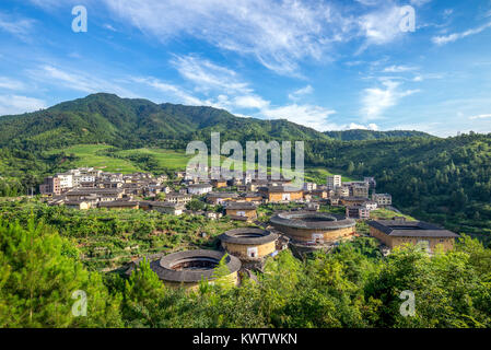 Vue aérienne de Tulou de Fujian Chuxi en cluster, Chine Banque D'Images