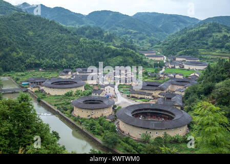 Vue aérienne de Hekeng Tulou de Fujian, Chine en cluster Banque D'Images