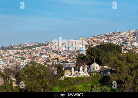 Vue sur les maisons colorées de Valparaiso au Chili Banque D'Images