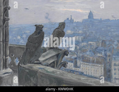 Huile sur toile d’Étienne Moreau-Nélaton vers 1898 intitulée Paris vu des tours de notre-Dame, montrant les toits panoramiques de Paris et les flèches de la cathédrale depuis un point de vue élevé. Banque D'Images
