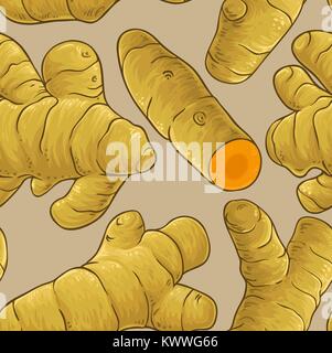 Racine de curcuma modèle vectoriel sur un fond de couleur Illustration de Vecteur