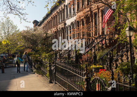 Maisons de grès dans park slope Brooklyn NYC Banque D'Images