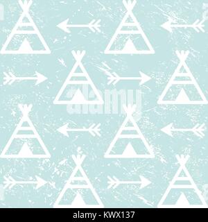 Tipi et flèches, modèle vectoriel continu indienne de style aztèque conception répétitives, Native American wallpaper Illustration de Vecteur