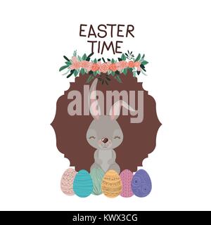 Calendrier de pâques avec bunny et oeufs de Pâques et de l'ornement floral de silhouette colorée Illustration de Vecteur