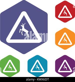 Panneau d'avertissement de trafic Deer icons set rhombus dans différentes couleurs isolé sur fond blanc Illustration de Vecteur