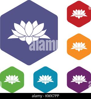 Fleur de Lotus icons set rhombus dans différentes couleurs isolé sur fond blanc Illustration de Vecteur