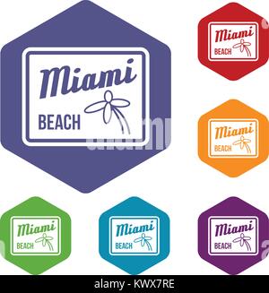 Miami beach icons set rhombus dans différentes couleurs isolé sur fond blanc Illustration de Vecteur