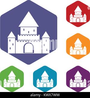 Château de Chillon, Suisse icons set rhombus dans différentes couleurs isolé sur fond blanc Illustration de Vecteur