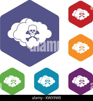 Cloud avec crâne et os icons set Illustration de Vecteur