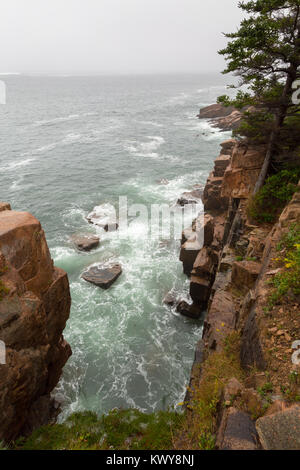 Une alcôve rocheuse creusée le long de la côte du Maine et l'océan Atlantique. L'Acadia National Park, Maine Banque D'Images