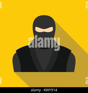 Ninja dans des vêtements noirs et masque, l'icône de style plat Illustration de Vecteur