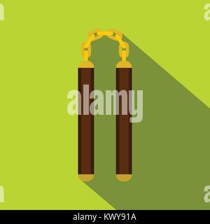 Icône d'arme Nunchaku, style plat Illustration de Vecteur