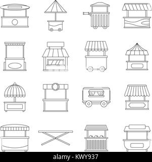 Street food truck icons set style du contour, Illustration de Vecteur