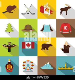 Canada travel icons set, style plat Illustration de Vecteur