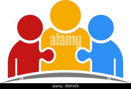 Trois personnes Logo équipe Puzzle Illustration de Vecteur