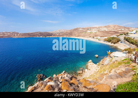 Elia Beach vue aérienne Vue panoramique à partir de la sur l'île de Mykonos, Cyclades en Grèce Banque D'Images