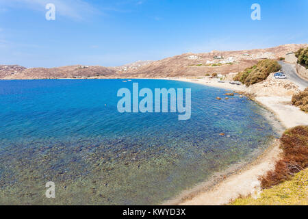 Elia Beach vue aérienne Vue panoramique à partir de la sur l'île de Mykonos, Cyclades en Grèce Banque D'Images