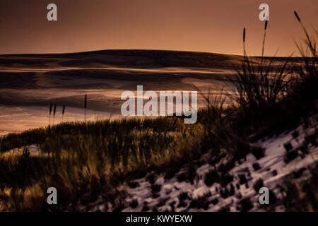 Froid d'automne coucher de soleil sur les dunes de sable près de la mer Baltique en Pologne Banque D'Images
