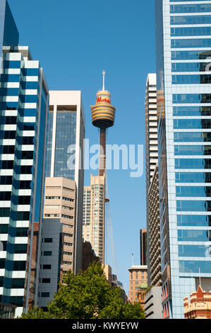 SYDNEY, AUSTRALIE - 12 décembre 2016 : des bâtiments de la ville et la Tour de Sydney est la deuxième plus haute tour d'observation dans l'hémisphère sud Banque D'Images