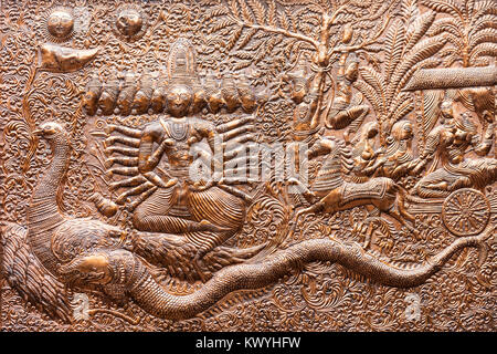 Sculpture Relief motif sur le Temple Gangaramaya extérieur. Temple Gangaramaya est un temple bouddhiste à Colombo, Sri Lanka. Banque D'Images