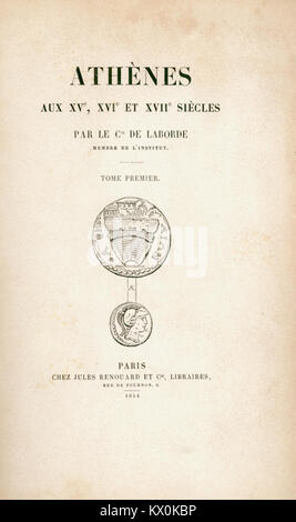 Médaille d'Athènes représentant l'Acropole telle qu'elle apparaissait à l'époque de la conquête turque, créée par Léon Emmanuel Laborde en 1854, montrant l'architecture historique. Banque D'Images
