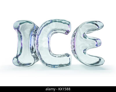 Mot de Glace La glace fabriquée à partir d'lettres sur fond blanc. Le rendu 3D Banque D'Images