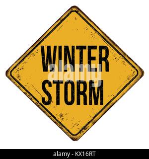 Tempête d'hiver vintage métal rouillé signe sur un fond blanc, vector illustration Illustration de Vecteur