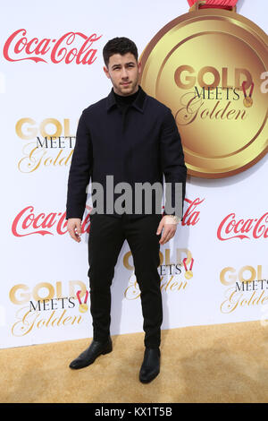 6 janvier 2018 - États-Unis - 06 janvier 2018 - Los Angeles, Californie - Nick Jonas. 2018 Rencontre d'Or Golden tenue à la maison au coucher du soleil. Crédit photo : PMA/AdMedia (crédit Image : © PMA/AdMedia via Zuma sur le fil) Banque D'Images