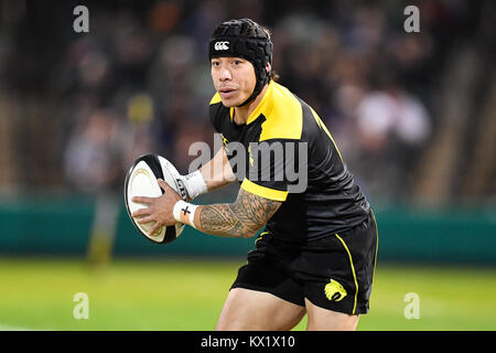 Sugarland, Texas, USA. 6 janvier, 2018. Houston Sabercats Zach Pangelinan (15) en action au cours de la MLR adéquation entre les Saracens et le Seattle Houston SaberCats au champ Constellation à Sugarland, TX. Chris Brown/CSM/Alamy Live News Banque D'Images