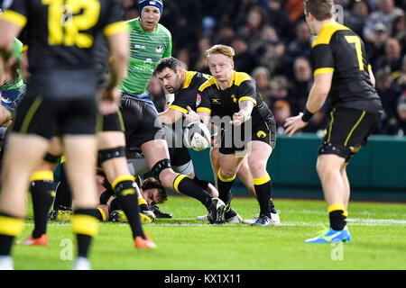 Sugarland, Texas, USA. 6 janvier, 2018. Houston Sabercats Conor Murphy (9) en action au cours de la MLR adéquation entre les Saracens et le Seattle Houston SaberCats au champ Constellation à Sugarland, TX. Chris Brown/CSM/Alamy Live News Banque D'Images