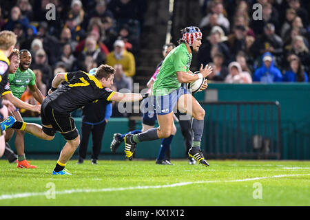 Sugarland, Texas, USA. 6 janvier, 2018. Seattle Sarrasins Aladdin Schirmer (8) en action au cours de la MLR adéquation entre les Saracens et le Seattle Houston SaberCats au champ Constellation à Sugarland, TX. Chris Brown/CSM/Alamy Live News Banque D'Images