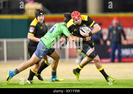 Sugarland, Texas, USA. 6 janvier, 2018. Houston Sabercats Chris Parker (19) en action au cours de la MLR adéquation entre les Saracens et le Seattle Houston SaberCats au champ Constellation à Sugarland, TX. Chris Brown/CSM/Alamy Live News Banque D'Images