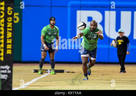 Sugarland, Texas, USA. 6 janvier, 2018. Seattle Sarrasins Driu Neori (23) au cours de la MLR match entre les Saracens et le Seattle Houston SaberCats au champ Constellation à Sugarland, TX. Chris Brown/CSM/Alamy Live News Banque D'Images