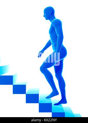 L'homme qui monte les escaliers, illustration. Banque D'Images