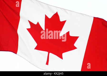 Le rouge et le blanc du drapeau du Canada avec la feuille d'érable symbolique Banque D'Images