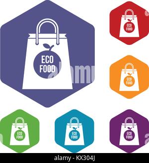 Eco sac de nourriture icons set Illustration de Vecteur