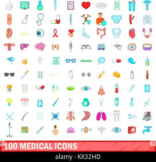100 medical icons set, cartoon style Illustration de Vecteur