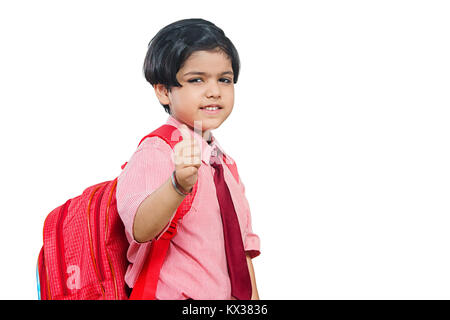 1 Indian School Kid Girl Showing Thumbs up Éducation Succès Banque D'Images