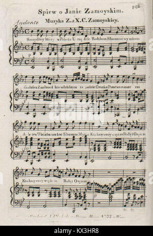 Une feuille de musique historique de 'Spiewy Historyczne', affichant des partitions musicales de chansons polonaises traditionnelles. Banque D'Images