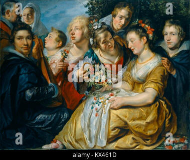 Ce portrait d'Adam van Noort avec la famille de son beau-père illustre les réseaux artistiques flamands du XVIe siècle, les liens familiaux et le rôle des peintres dans les milieux sociaux et professionnels. Banque D'Images