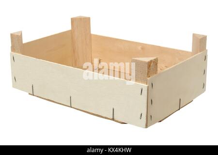 Boîte en bois vide isolé sur fond blanc Banque D'Images