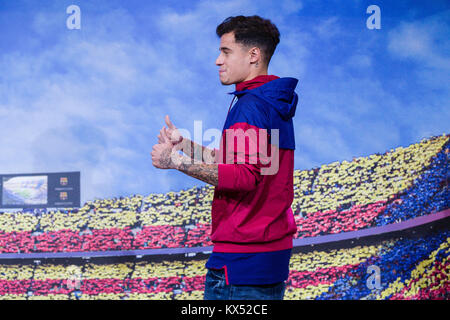 Barcelone, Espagne. 07Th Jan, 2018. Philippe Coutinho lors de sa présentation comme nouveau joueur du FC Barcelone le 7 janvier 2018 à Barcelone, Espagne. (Crédit : GTO/Urbanandsport/Gtres Online) Credit : Gtres información más Comuniación sur ligne, S.L./Alamy Live News Banque D'Images