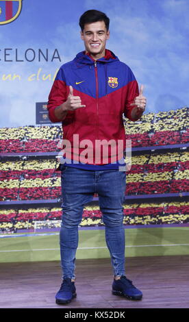 Barcelone, Espagne. 07Th Jan, 2018. Philippe Coutinho photocall, nouveau joueur du FC Barcelone : Crédit Joma/Alamy Live News Banque D'Images