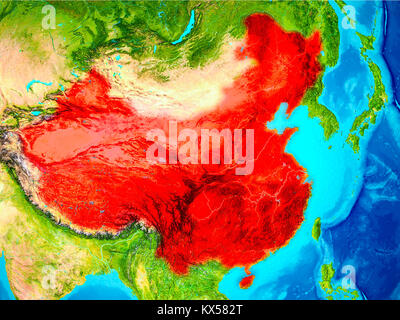 La Chine a souligné en rouge sur la planète Terre. 3D illustration. Éléments de cette image fournie par la NASA. Banque D'Images