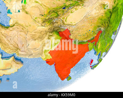 3D render of Inde le monde politique avec les pays en relief avec du vrai surface du terrain et de l'eau à la place de l'océan. 3D illustration. Éléments de cette im Banque D'Images