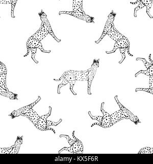Motif de la main transparente style croquis serval. Vector illustration isolé sur fond blanc. Illustration de Vecteur